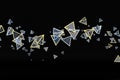 3d rendering, glowing triangle cube with dark background Royalty Free Stock Photo