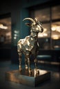 3d rendering of a goat statue in a modern office interior.