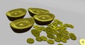 3D rendering gold bar and gold coin in chinese style has dollar sign