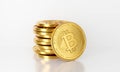 3d rendering of gold Bitcoin business isolated on white background abstract. Bit Coin BTC. Blockchain technology concept.