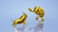 3d rendering gold bull and bear business content