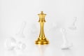 3d rendering of. Gold chess king win with white pawns on chess board background abstract. competition winner, success and