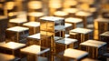 3d rendering of gold cubes stacked on top of each other