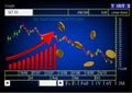 3d rendering gold dollar coins with Trading dashboard Chart Stock Market Blurred Background Concept Business Finance