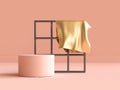 3d rendering gold fabric geometric shape cream-orange scene geometric abstract