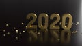 3d rendering 2020 gold number for new year concept
