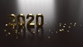 3d rendering 2020 gold number for new year concept