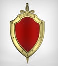 3d rendering gold shield and a sword