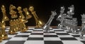 3D rendering gold and silver chess., contradiction concept