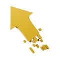 3d rendering golden arrow rises up icon. 3d render yellow arrow grow up icon. Golden arrow rises up.
