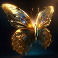 3d rendering of a golden butterfly isolated on a black background. AI generated