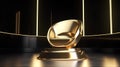 3d rendering of a golden chair on a stage in a studio