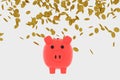 3D rendering of Golden coins falling into a piggy bank Royalty Free Stock Photo