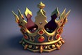 3d rendering of golden crown with red and gold gems on blue background Royalty Free Stock Photo