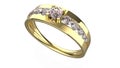 3D rendering golden diamond ring