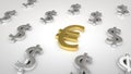 Golden euro Symbol in the middle of silver US dollar symbol Royalty Free Stock Photo