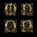 Golden gothic style font alphabet - letters M-P