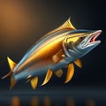 3d rendering of a golden hake fish isolated on black background generative AI
