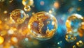 3d Rendering Of A Golden Liquid Bubble Surrounding A Molecule. Visualizing The Interaction Of Molecules With A Royalty Free Stock Photo