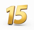 3d rendering of a golden number15 isolated on white background Royalty Free Stock Photo