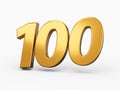 3D rendering of the golden number 100 isolated on a white background Royalty Free Stock Photo