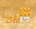 3d rendering golden 2017 number year change to 2018 year at gold