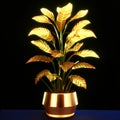 3d rendering of a golden plant in a pot on a black background AI Generated