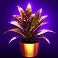 3D rendering of a golden plant in a pot on a purple background generative AI