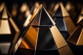 3d rendering of a golden pyramid on a black background