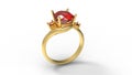 3D rendering - Golden ring with a large ruby gemstone Royalty Free Stock Photo