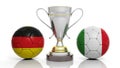 3d rendering of a Golden Silver trophy and soccer ball Royalty Free Stock Photo