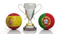 3d rendering of a Golden Silver trophy and soccer ball Royalty Free Stock Photo