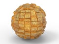 3D rendering - golden sphere made from cubes