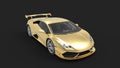 3d rendering of a golden sports car isolated in black background