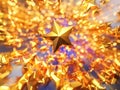 3d rendering golden stars moving on blur bokeh background with creative zooming.