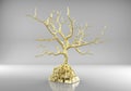 3d rendering golden tree growing on gold bullion