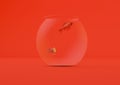 3D rendering of goldfish in a small round aquarium isolated on a red background