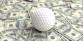 3d rendering golf ball on100 dollars banknotes Royalty Free Stock Photo