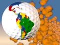3d rendering of a golf ball with the world map. Royalty Free Stock Photo