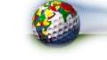 3d rendering of a golf ball with the world map. Royalty Free Stock Photo