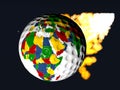 3d rendering of a golf ball with the world map isolated on a black background. Royalty Free Stock Photo