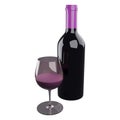 3D rendering grape wine bottle and glass on white background