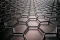 3D rendering of graphene surface, black bonds with carbon glossy structure