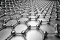 3D rendering of graphene surface, grey atoms and bonds with carbon structure