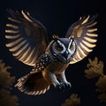 3D rendering of a great horned owl flying in the night AI Generated animal ai Royalty Free Stock Photo