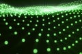 3d rendering green abstract digital wave form on dark background, connecting dots and lines, with light rays. Royalty Free Stock Photo