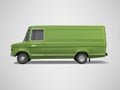 3d rendering green cargo minivan on gray background with shadow