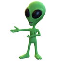 Green Cartoon Alien Presenting to the Left Royalty Free Stock Photo