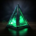 3d rendering of a green glass pyramid on a dark background