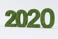 3d rendering of green grass number 2020 isolated on white background Royalty Free Stock Photo